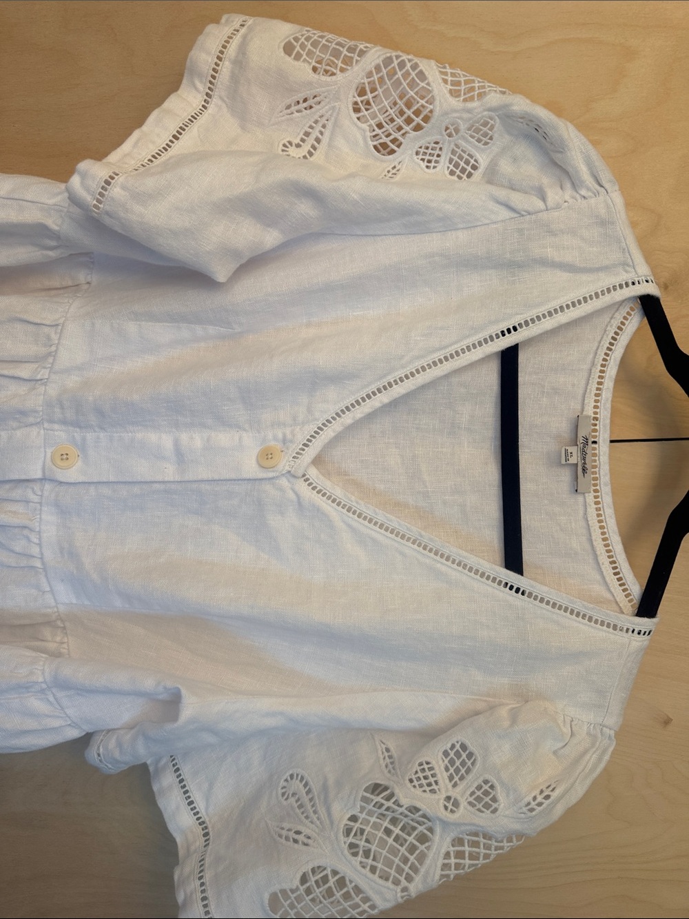 Madewell White Button-Front Linen Midi Dress with Eyelet Sleeves - Picture 2 of 5